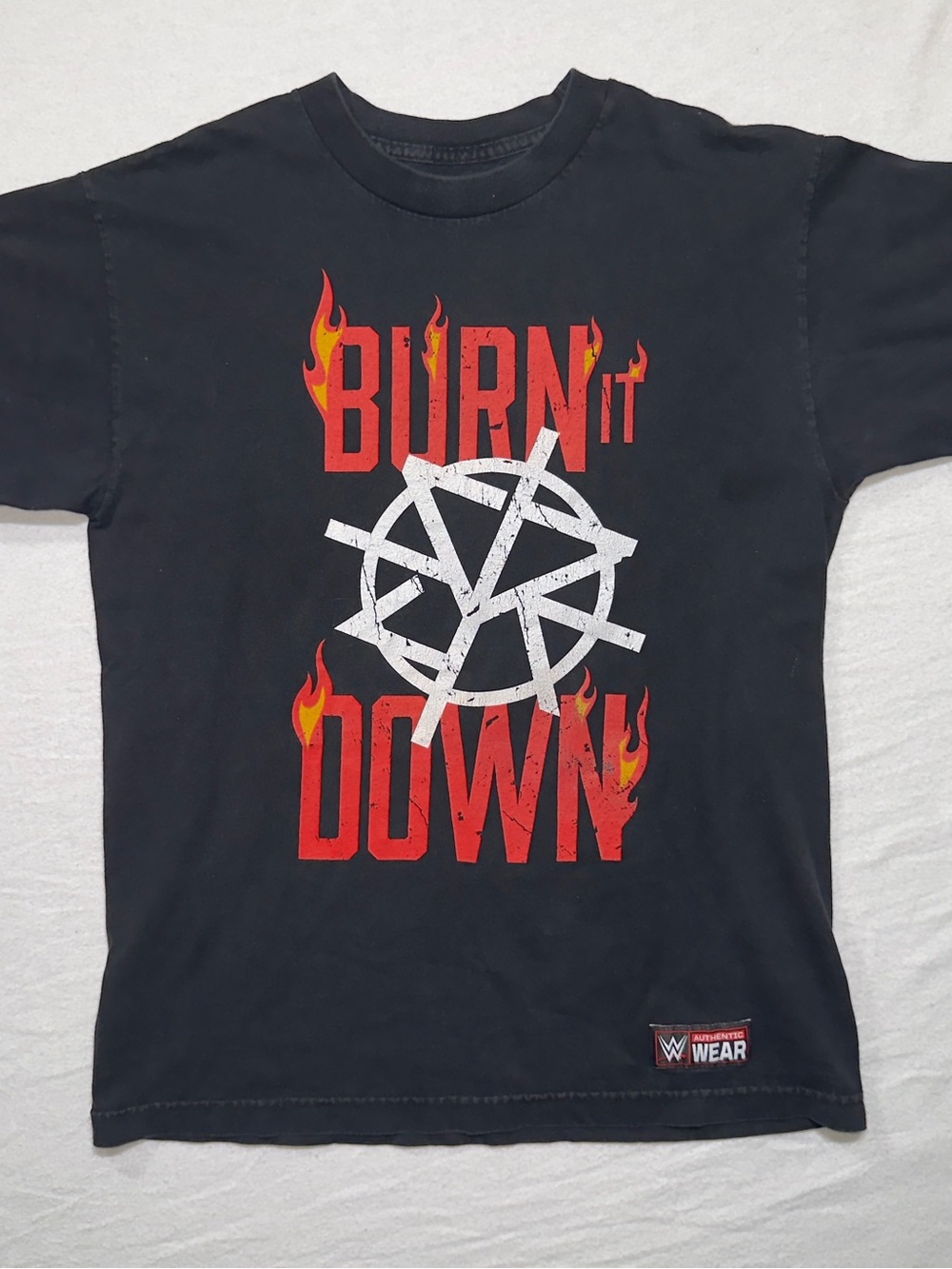 WWE Black 'Burn It Down' Graphic Tee with Flames Seth rollins